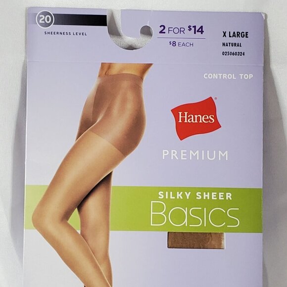 Hanes Premium Silky Sheer Basics Control Top Pantyhose X Large Natural 20 Sheer - Picture 2 of 6